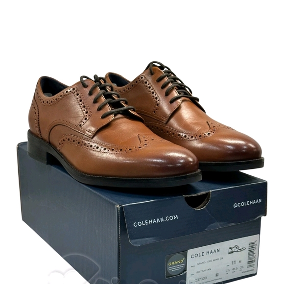 Cole Haan Grand+ Plus Men Sz 11 Wingtip Oxford Shoes British Tan Dress C37330
